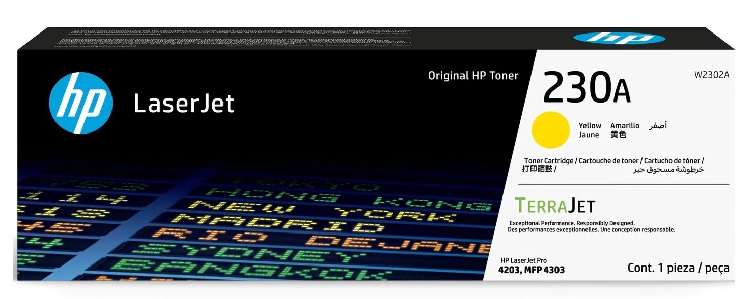 Toner HP 230A W2302A / Amarillo 1.8k | 2402 - Toner HP W2302A Rendimiento 1.800 Páginas al 5%. HP 4203 4303 