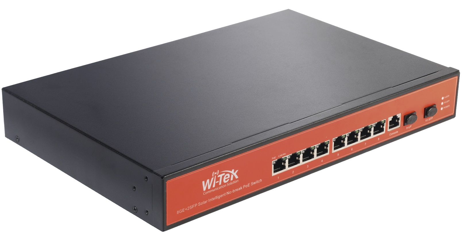 Switch 8 Puertos – Wi-Tek WI-PMS310GF-UPS-PLUS | 2111 – Switch PoE Administrable, Capa 2, Puertos (8x Gigabit, 2x SFP, 1x puerto de consola), Puertos PoE (RJ45): 802.3af/at48V y 24V, PoE pasivo, Capacidad de intercambio: 20G, Velocidad: 14.9 Mbps 